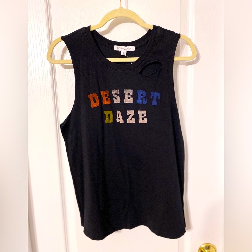 Daydreamer ‘Desert Daze’ Destroyed Sleeveless Muscle Tee Black Medium
